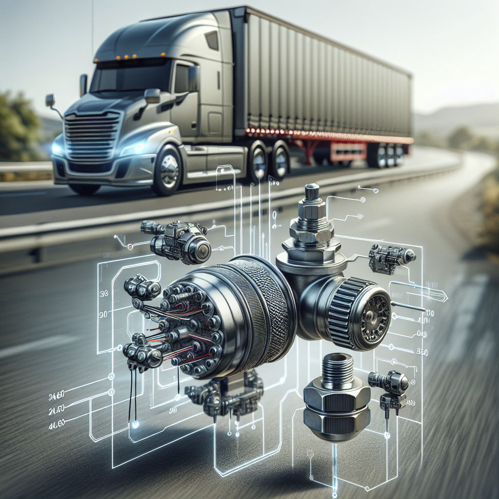 An illustration of a tire pressure monitoring system with sensors and a trailer on a roadway.