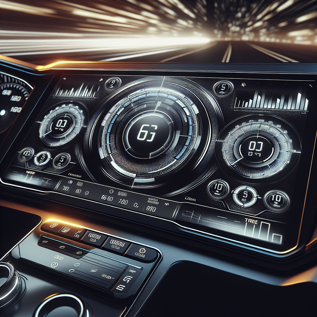 A digital dashboard showing tire pressure readings within a modern vehicle.