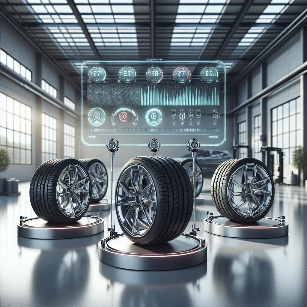 Components of a tire pressure monitoring system shown in a modern garage.