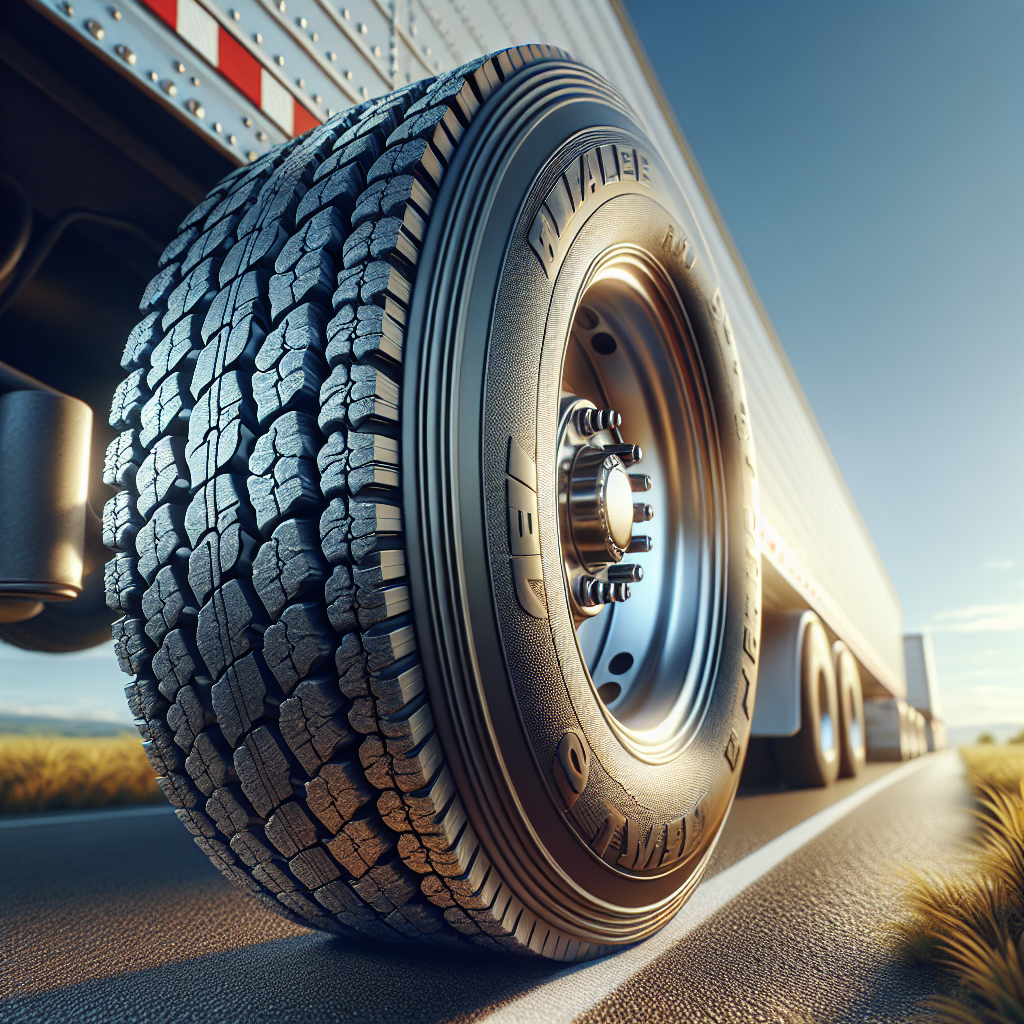 Close-up view of worn and new trailer tires on a road with a blurred grassy landscape in the background.
