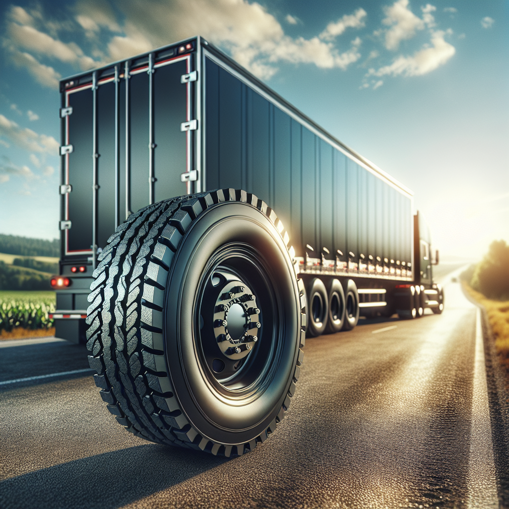 A rugged trailer with emphasized sturdy tires parked on an open road.