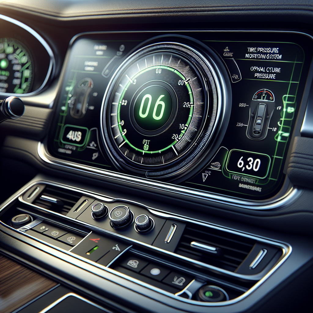 Interior of a vehicle dashboard with a tire pressure monitoring system display.