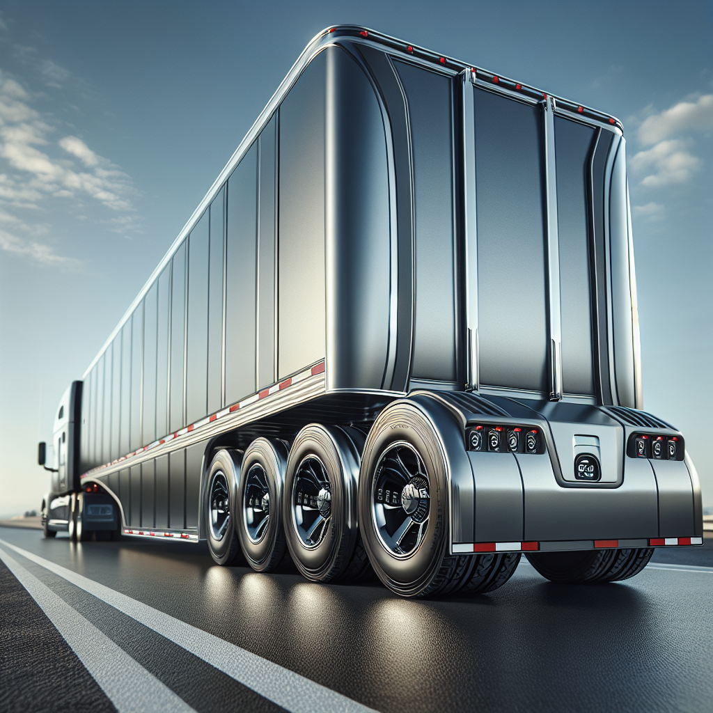 A trailer on a road with a focus on its tires and a Tire Pressure Monitoring System.
