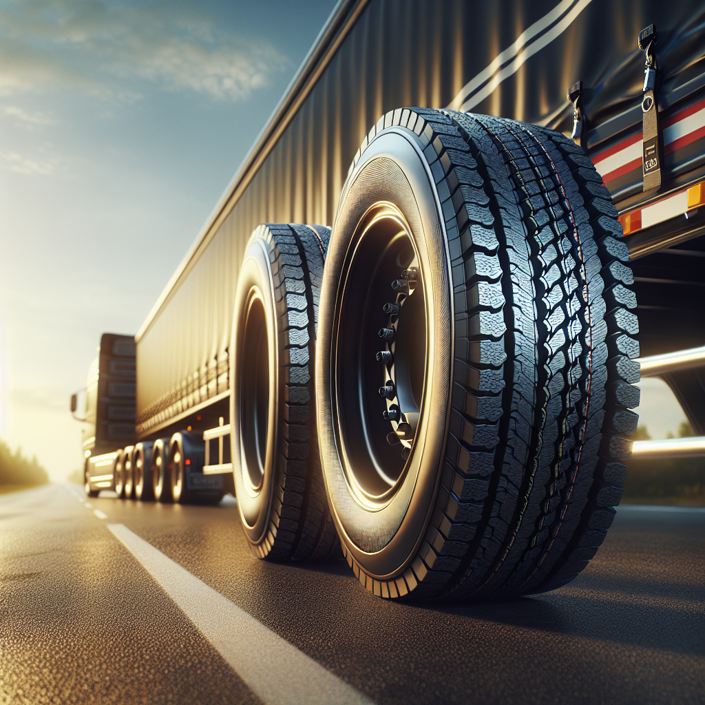 A pair of high-quality trailer tires showcasing intricate tread patterns with a monitoring system.
