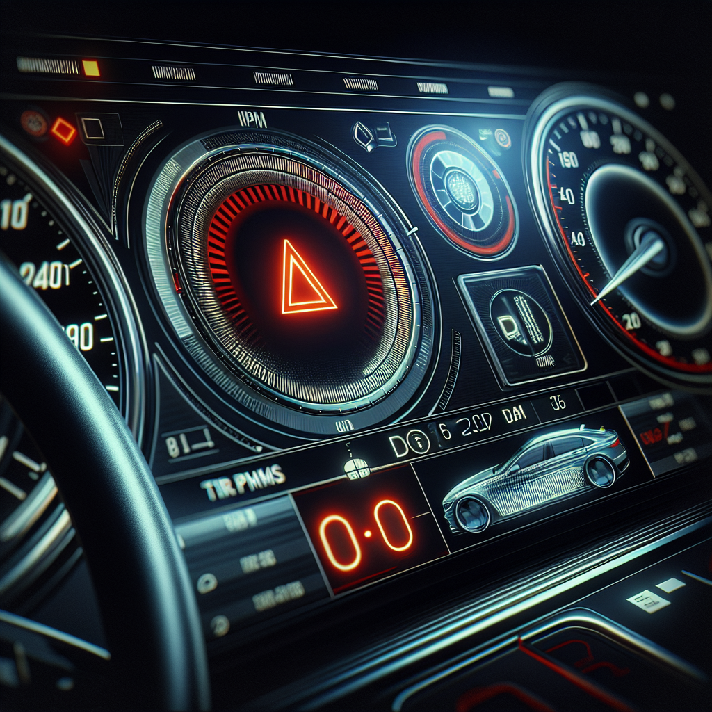 A modern vehicle dashboard highlighting the Tire Pressure Monitoring System warning light.