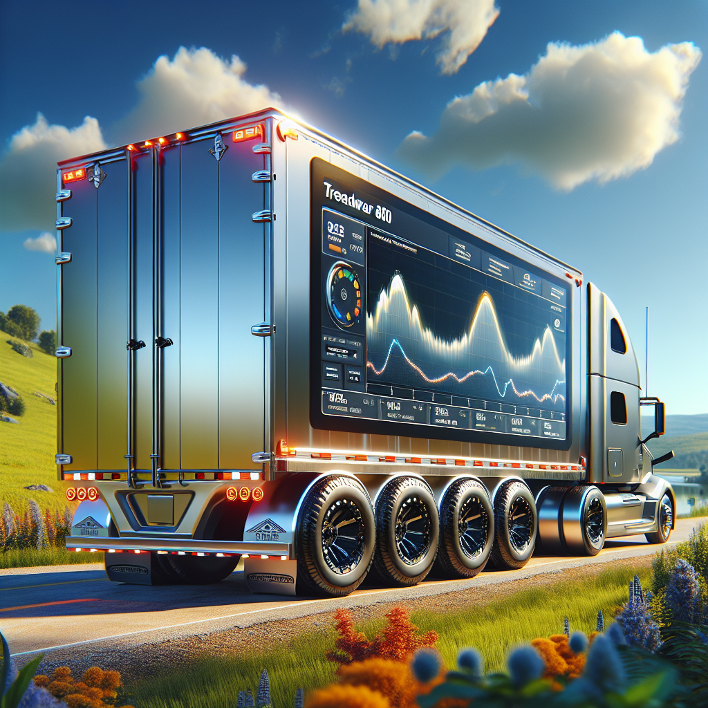 A high-tech trailer showcasing the Treadwear 800 monitoring system in a scenic outdoor setting.