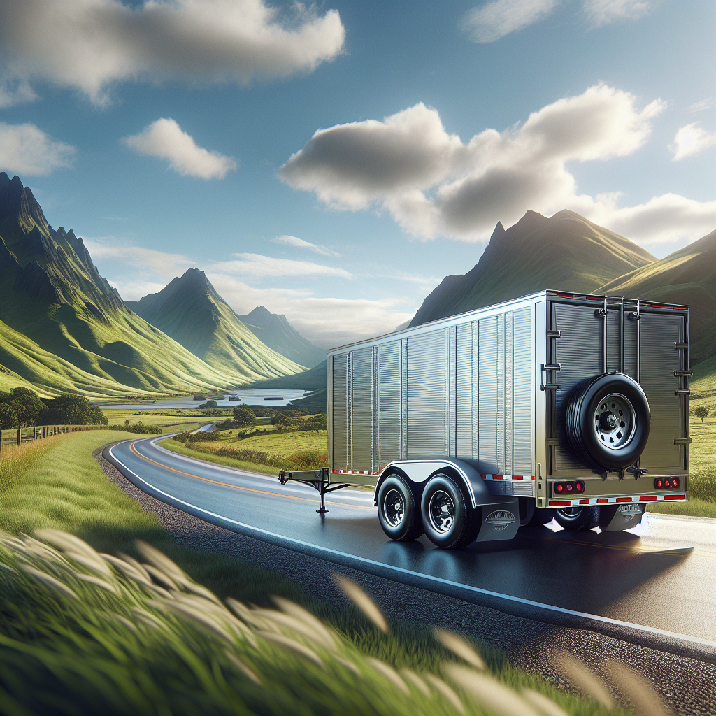 A trailer parked in a scenic countryside landscape, emphasizing the importance of tire pressure monitoring.