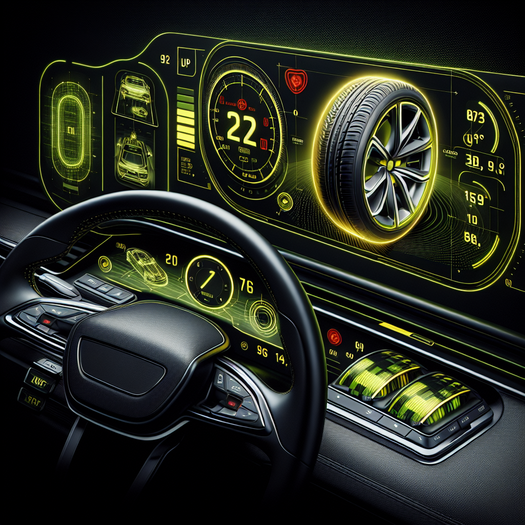 A car dashboard with a tire pressure monitoring system.