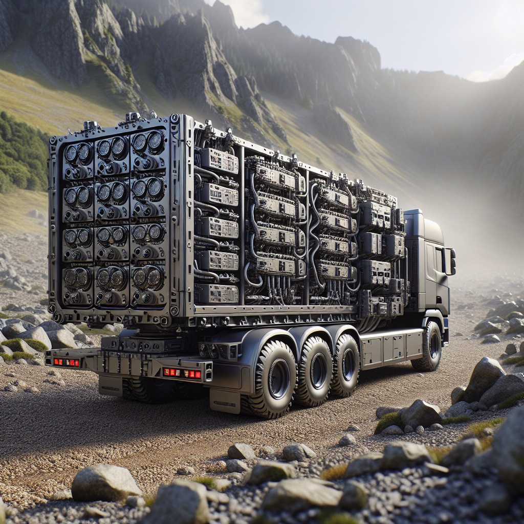 A modern sensor trailer on rugged terrain illustrating various operational modes.