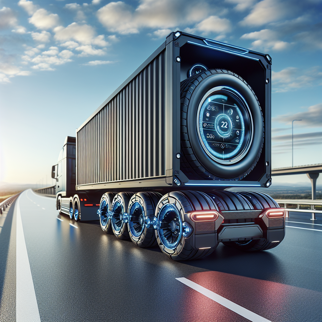 Advanced tire mobility systems on a modern trailer against a highway backdrop.