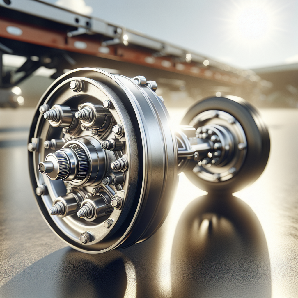 A detailed view of a trailer axle showcasing its components.