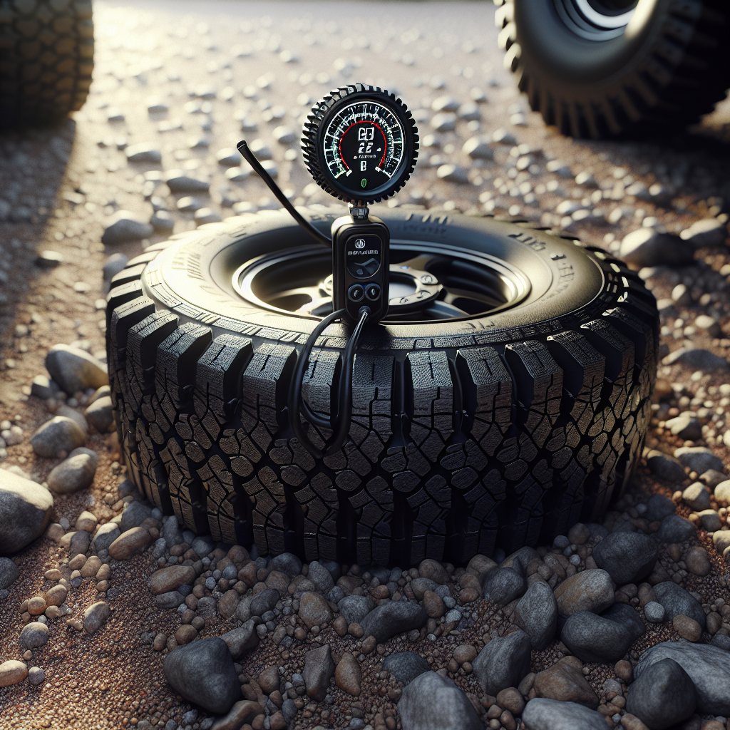 A close-up of a tire pressure monitoring system attached to a tire.