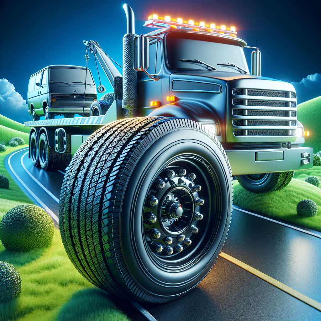 A truck towing a trailer on a scenic road, highlighting healthy tires.