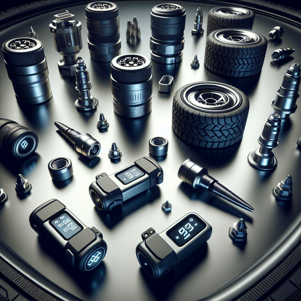 Realistic image of TPMS sensors for vehicle tire pressure monitoring.