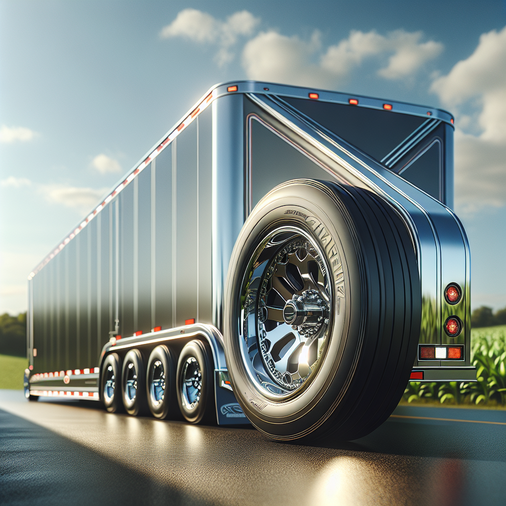 A well-maintained trailer with balanced tires parked on asphalt.