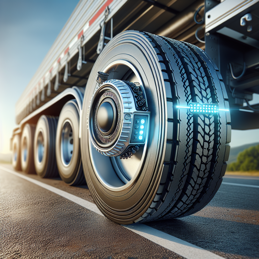 A high-tech thermal sensor on a trailer tire, highlighting advanced technology.
