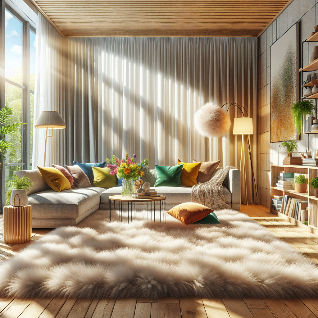 A realistic living room with a freshly cleaned beige carpet, natural lighting, and modern decor.