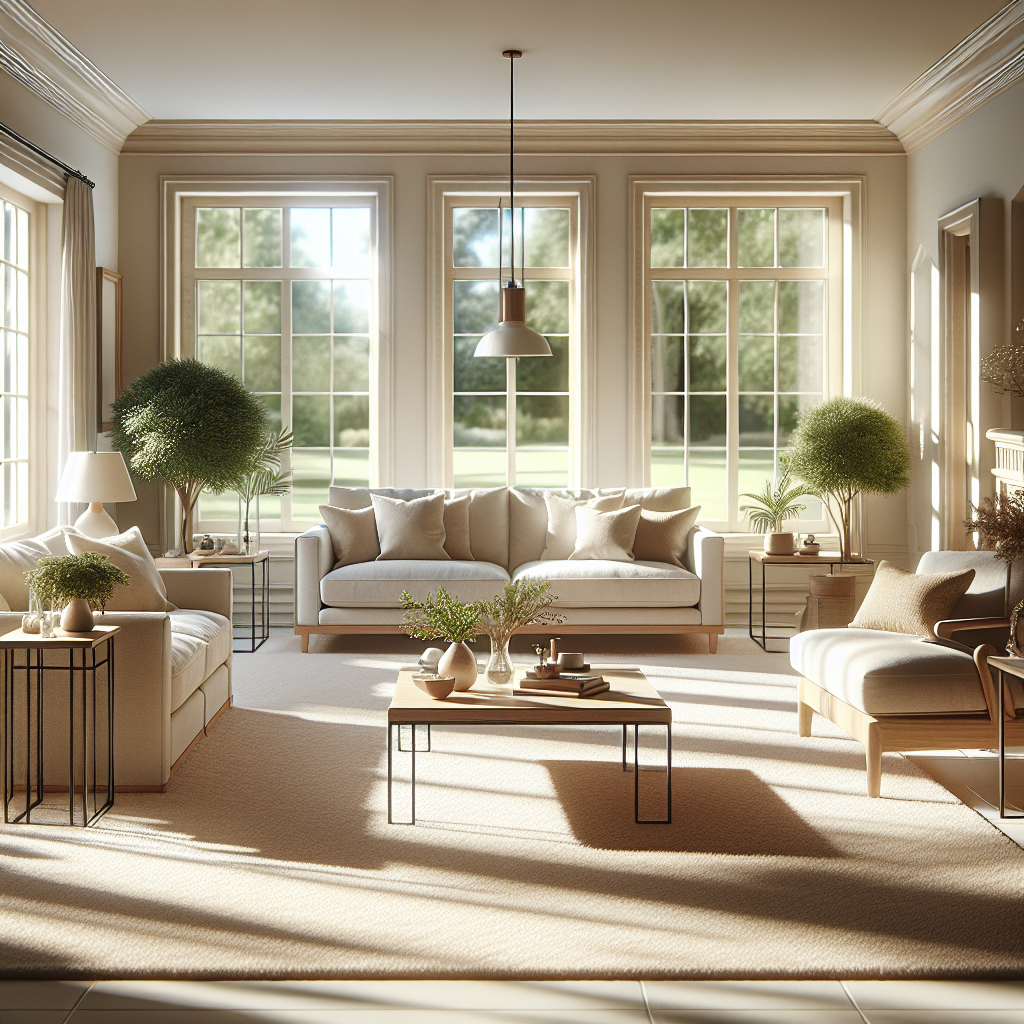 Clean and cozy living room in Omaha, showcasing a freshly cleaned carpet and sofa.