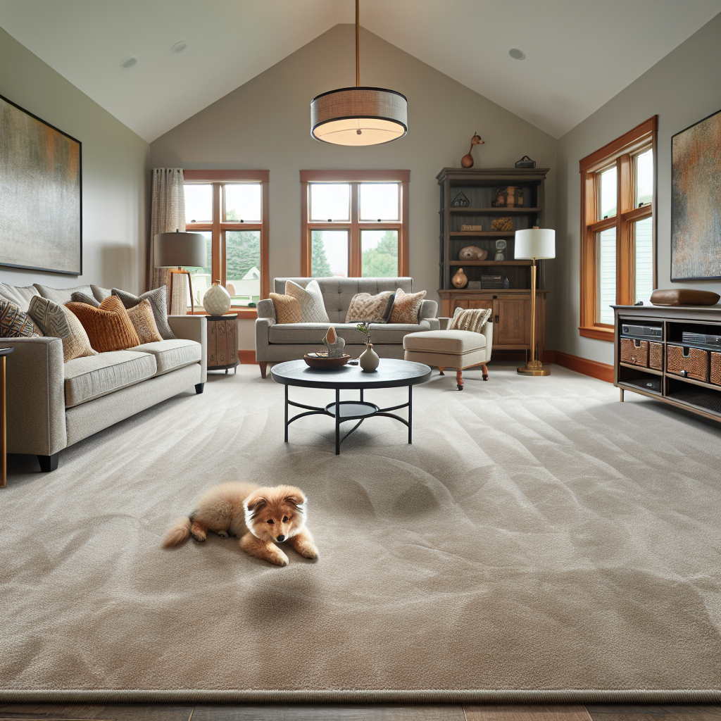 A well-maintained living room in Omaha with freshly cleaned carpet and modern furniture.