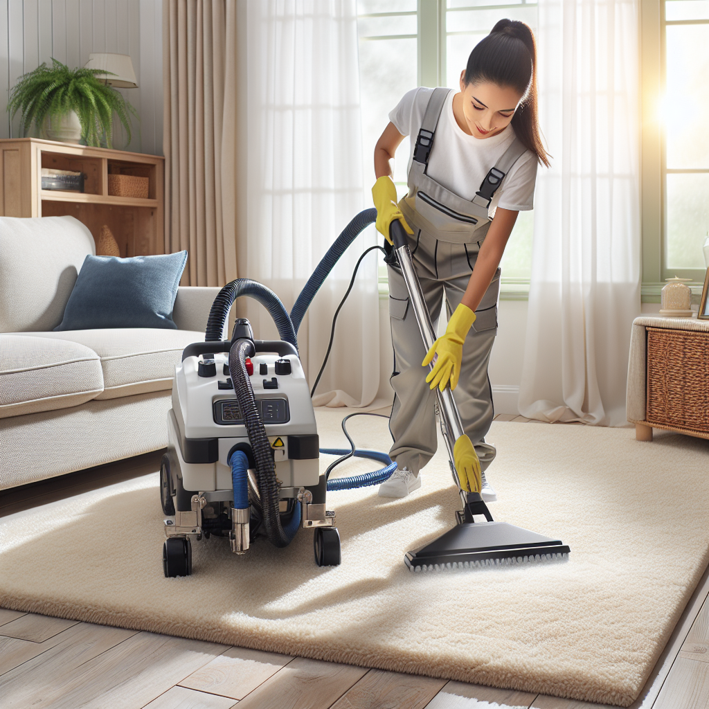 Professional carpet cleaning in a home setting.