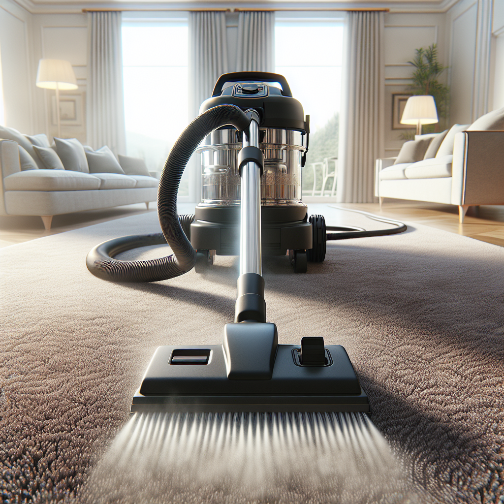 A realistic image of deep carpet cleaning in progress.