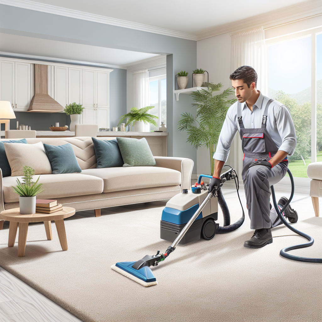 Professional carpet cleaning in a home setting.