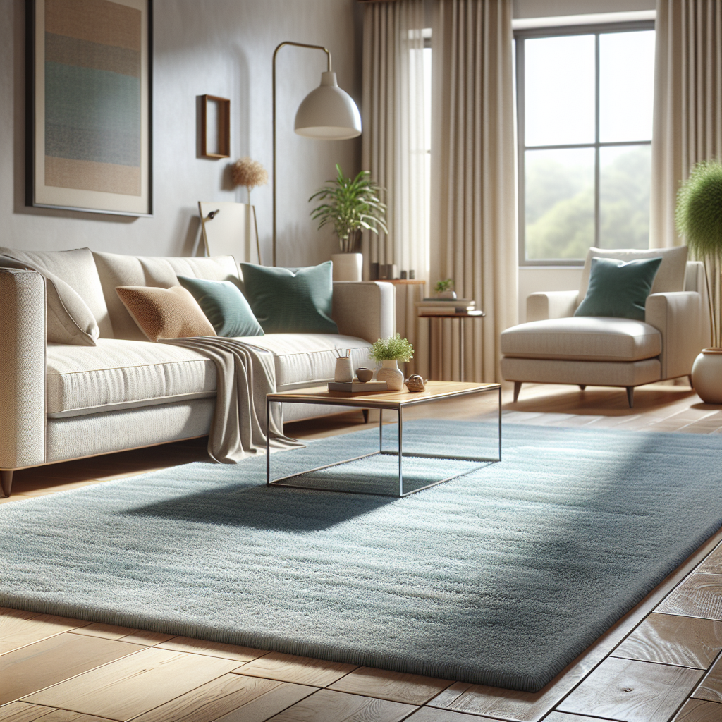 A freshly cleaned carpet in a cozy, well-lit living room.