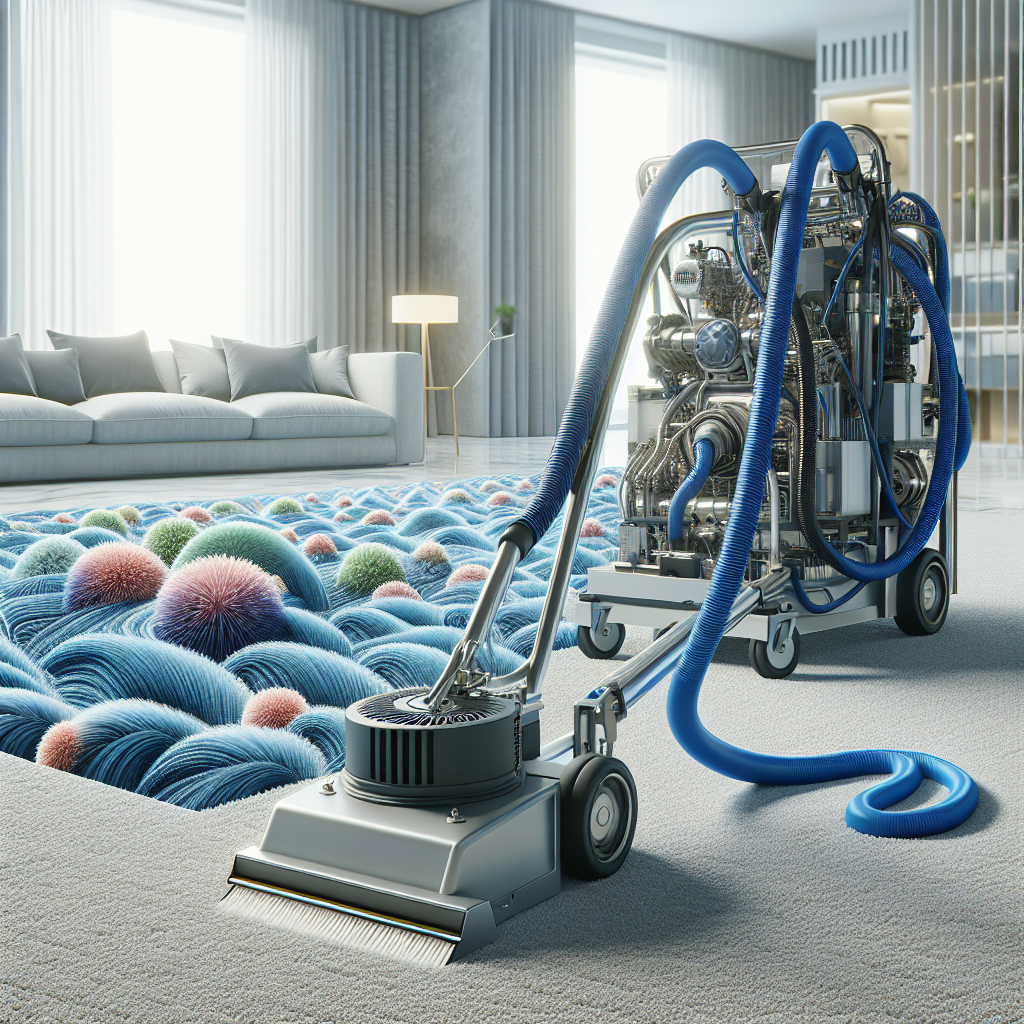 A realistic image showcasing a carpet cleaning process using modern equipment.