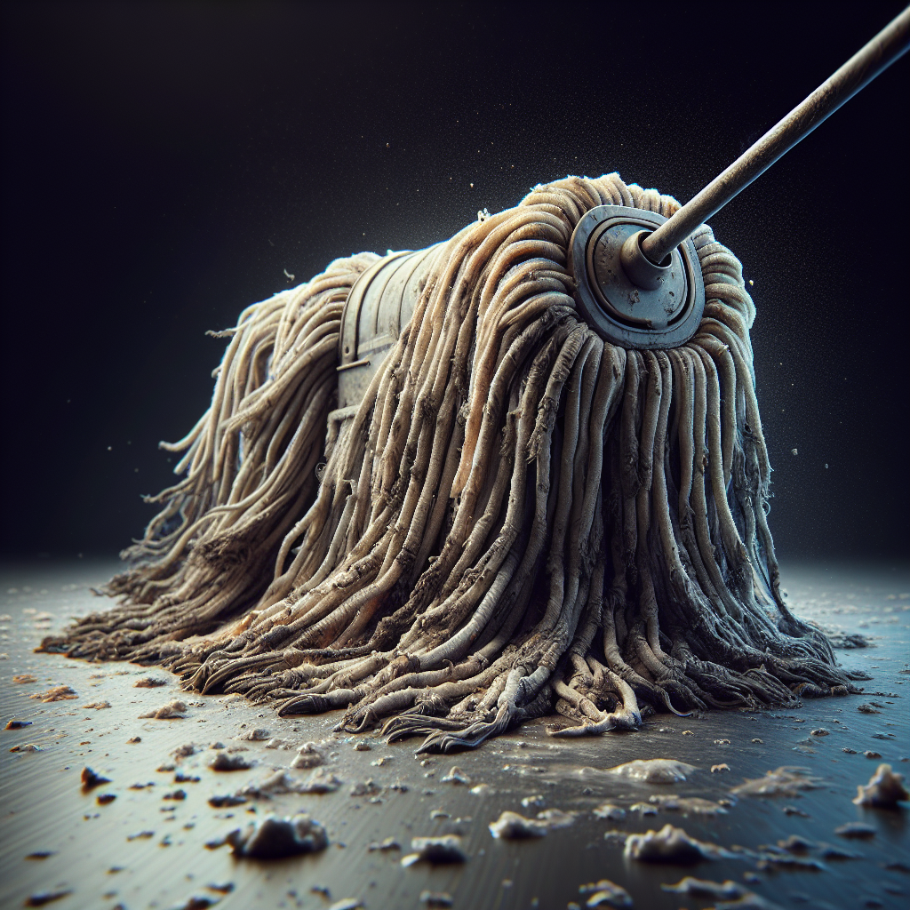 A realistic depiction of a worn-out mop showing wear and tear.