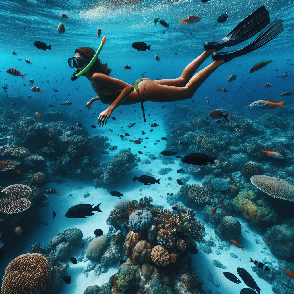 A realistic image of a snorkeling adventure in the Bahamas.