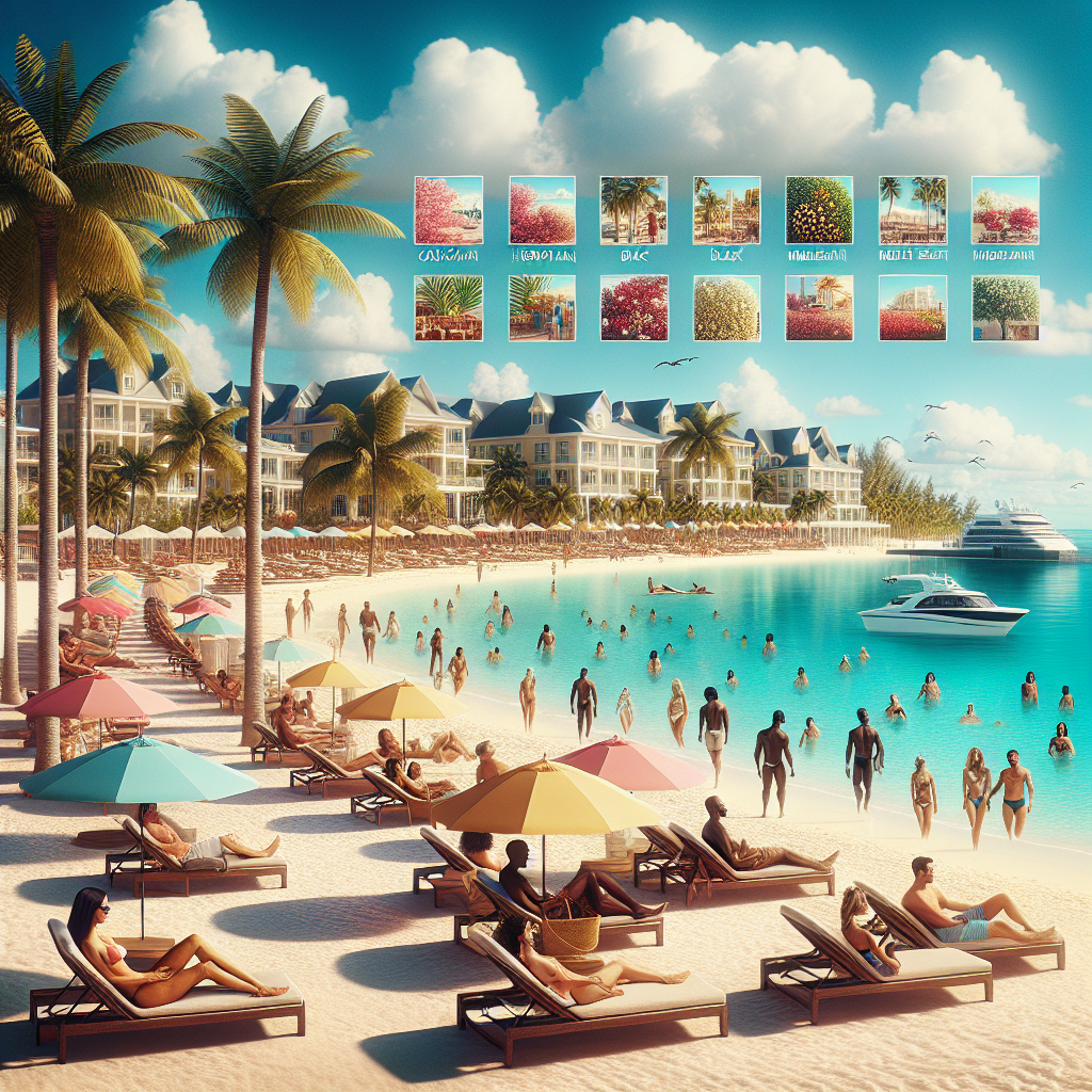 A realistic image of a beach resort in the Bahamas with turquoise waters, sandy beaches, and luxurious hotels.