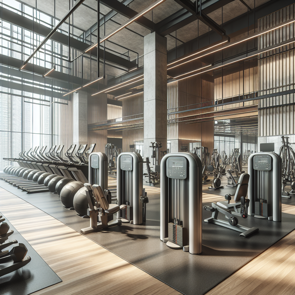 A well-maintained and organized gym interior with modern equipment and bright, natural lighting.