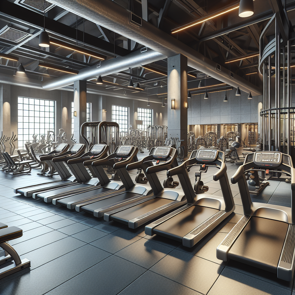 A clean and well-maintained gym interior with modern fitness equipment.