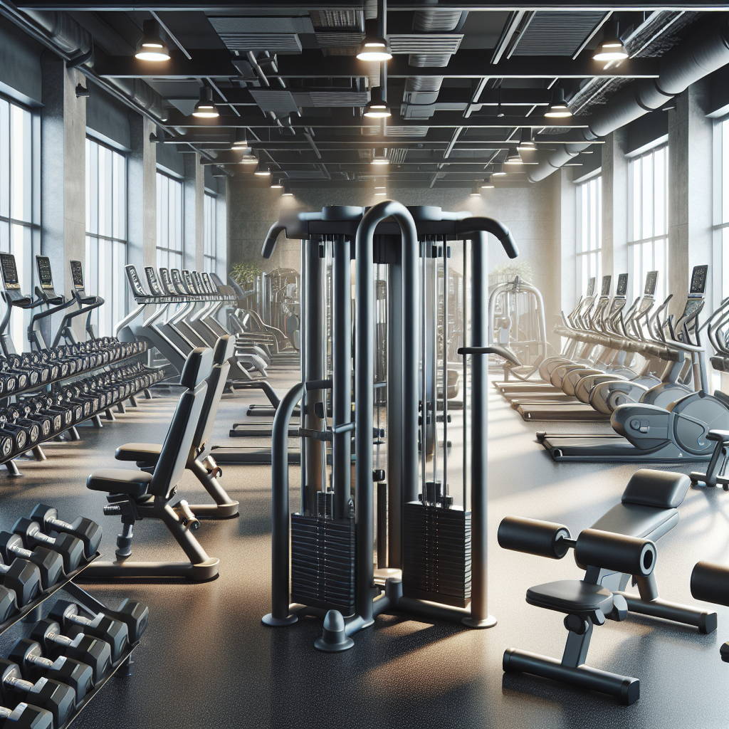 A commercial gym interior showcasing a variety of 'Body Solid' gym equipment, with a multi-station gym set in the foreground and free weights in the background.