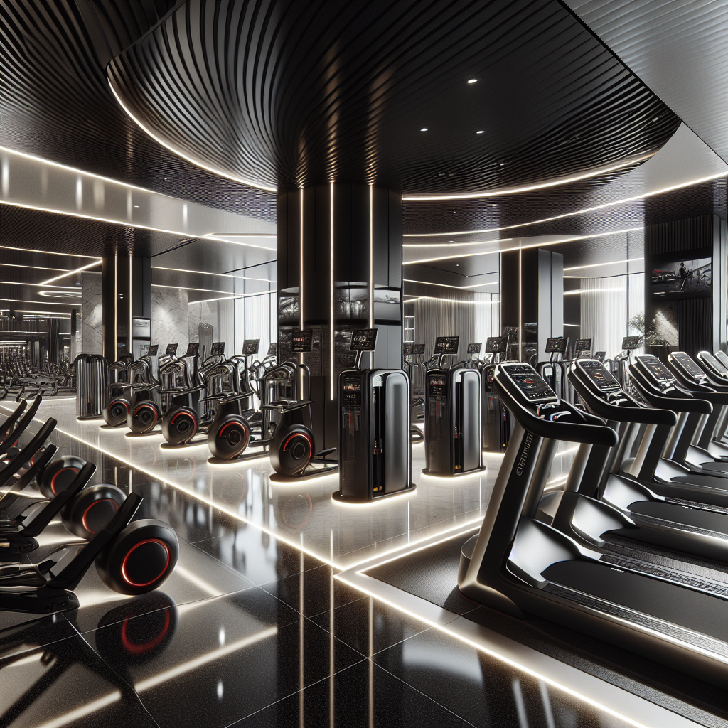 A modern, upscale gym interior fitted with high-end Technogym equipment.