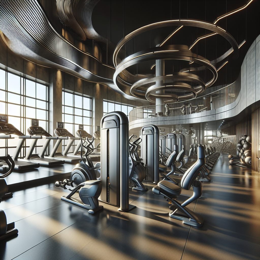 A modern gym interior filled with state-of-the-art Technogym equipment, bathed in natural light with no people or text present.