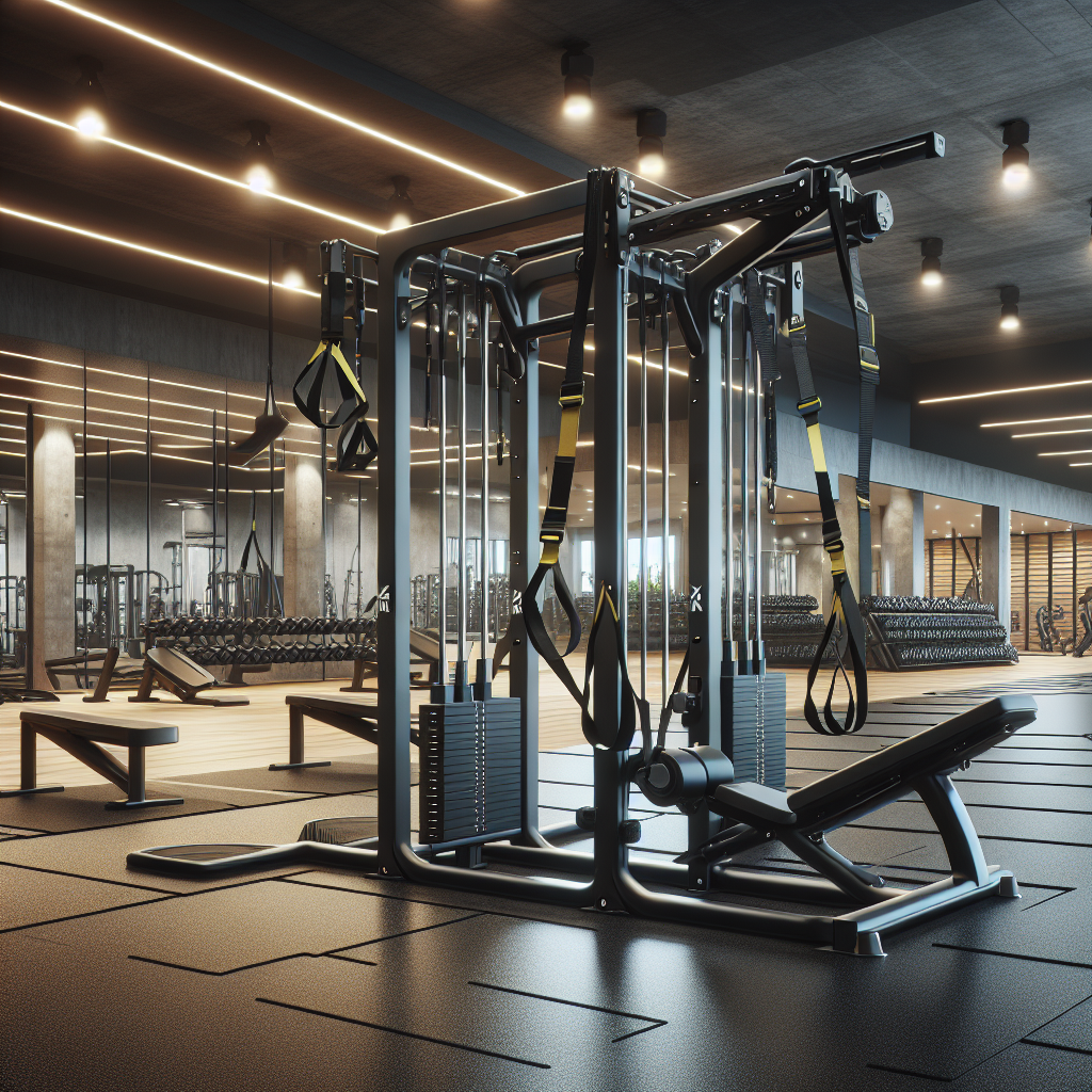 A modern, realistic indoor gym with TRX equipment.