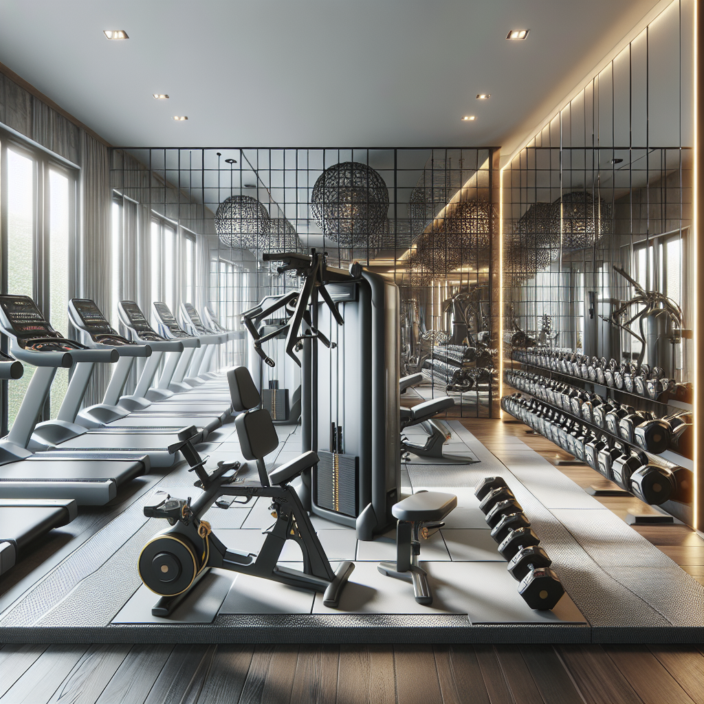 A fully equipped home gym with high-end, modern fitness equipment.