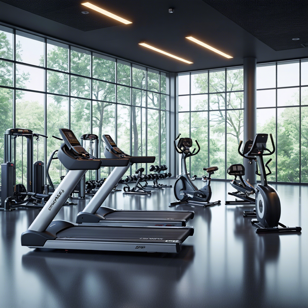 A spacious, modern gym filled with Pro-Form treadmills, ellipticals, and exercise bikes, with strength-training equipment in the background, all in a clean and professional setting with natural light.