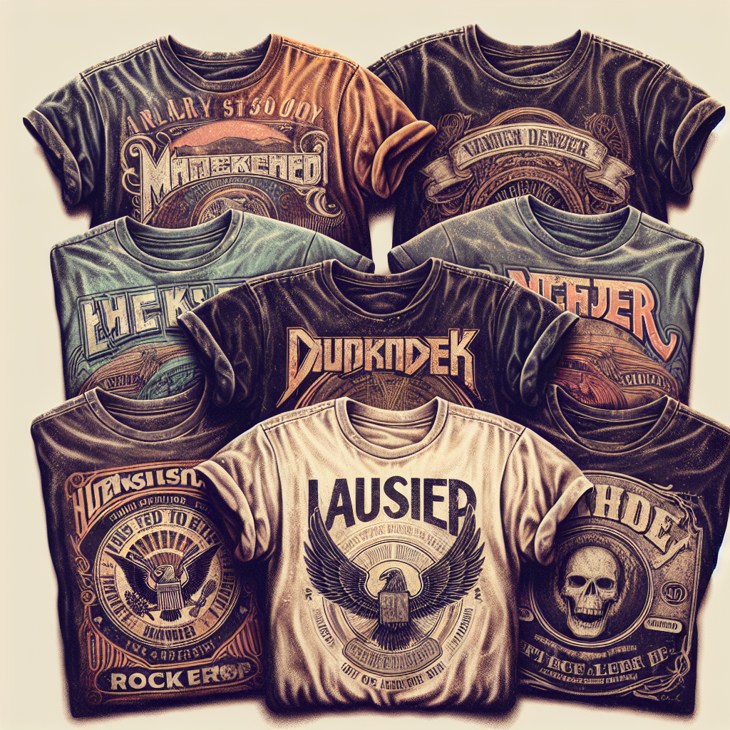 A collection of realistic vintage graphic t-shirts similar to the sample URL.