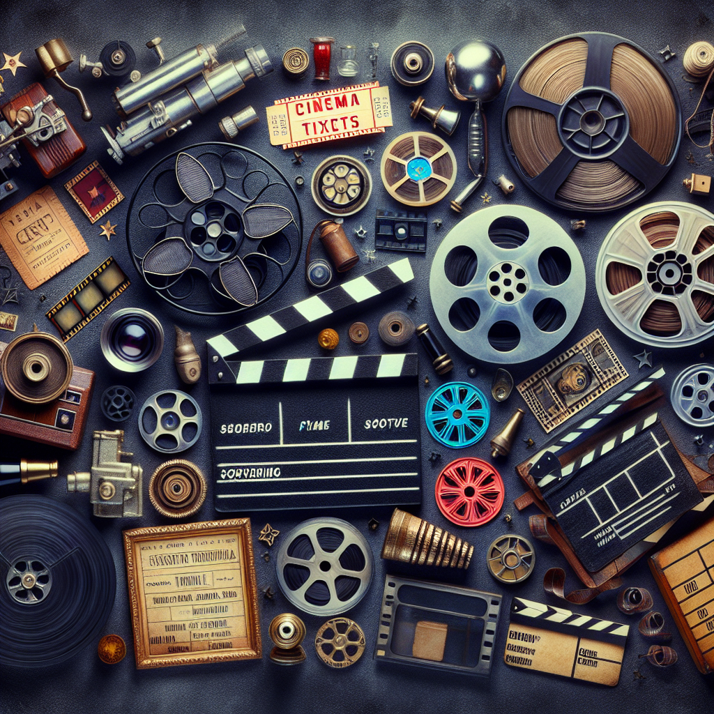 An array of classic film memorabilia in a realistic style.