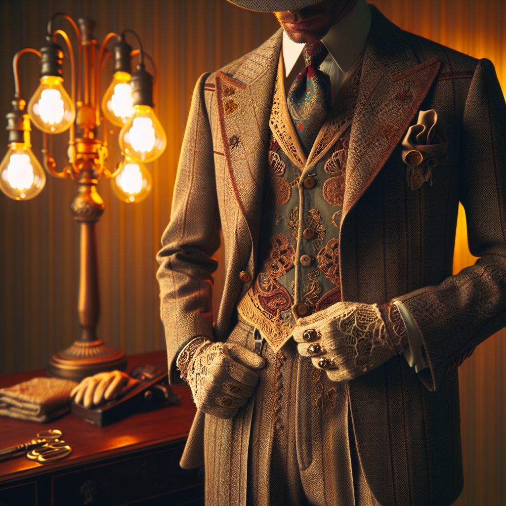 A stylish person wearing classic vintage clothing from the mid-20th century in a warm, nostalgic setting.