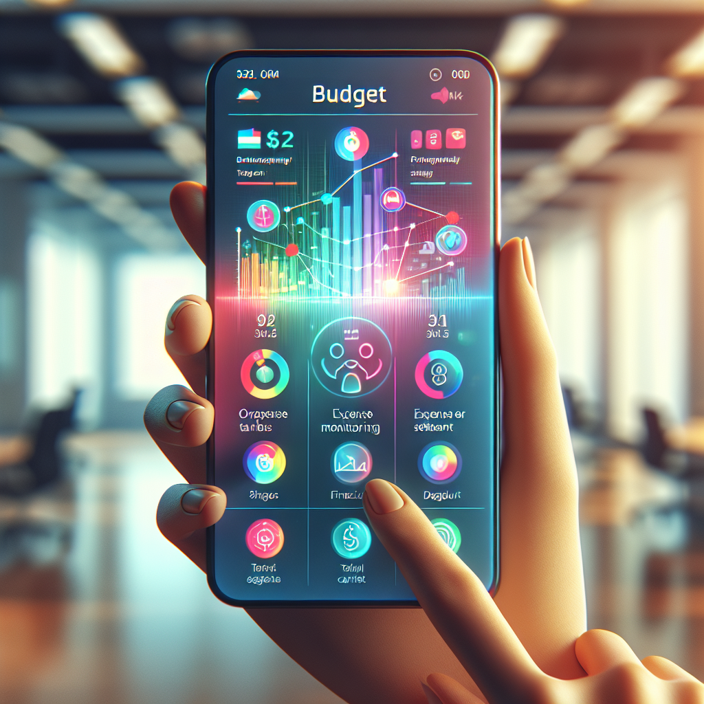 Smartphone displaying a budget app interface with financial graphs and charts.