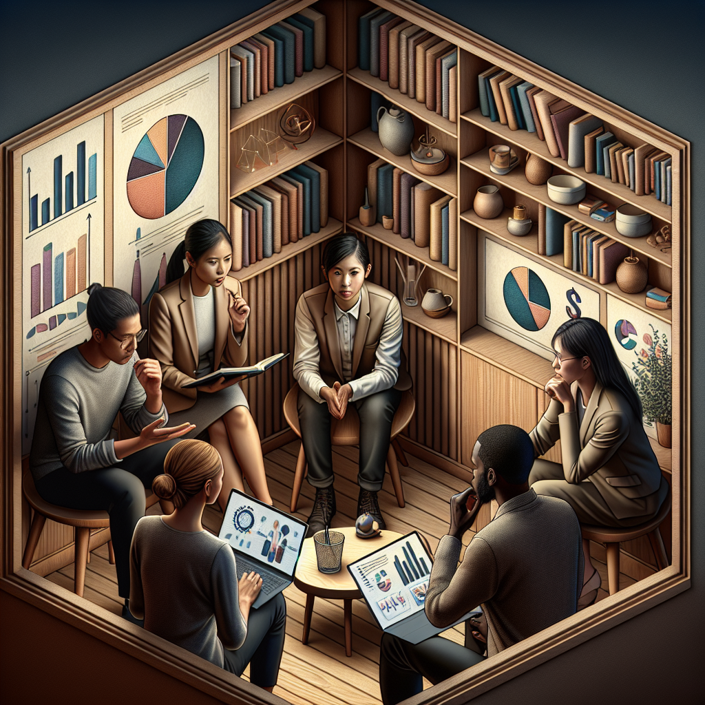 A group of people in a warmly lit room sharing financial insights, depicted realistically.