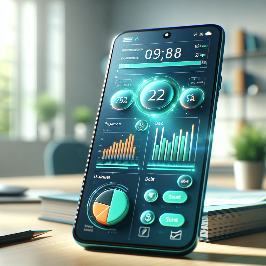 Realistic image of a budget and debt app interface on a smartphone.