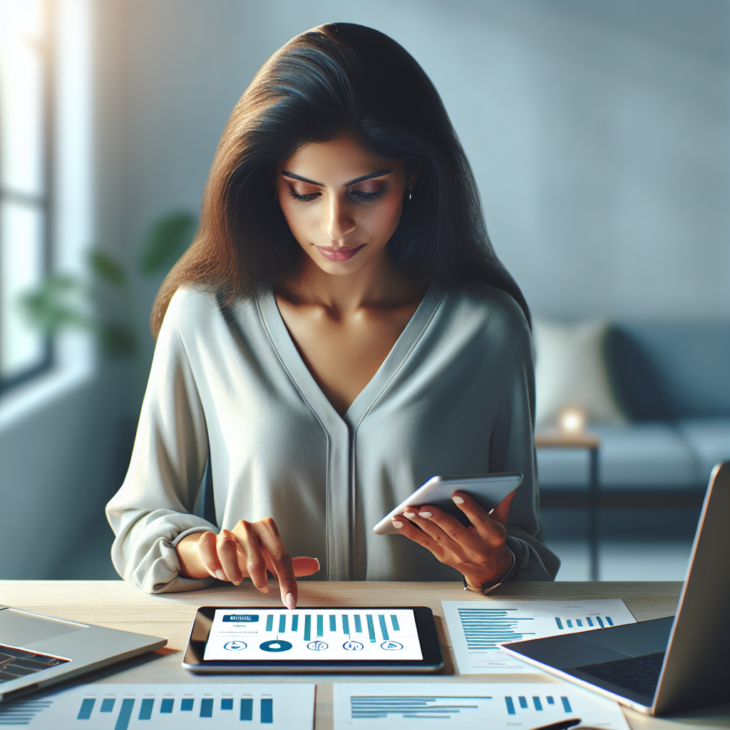 A person using a tablet to manage finances with a digital budget tracking app.