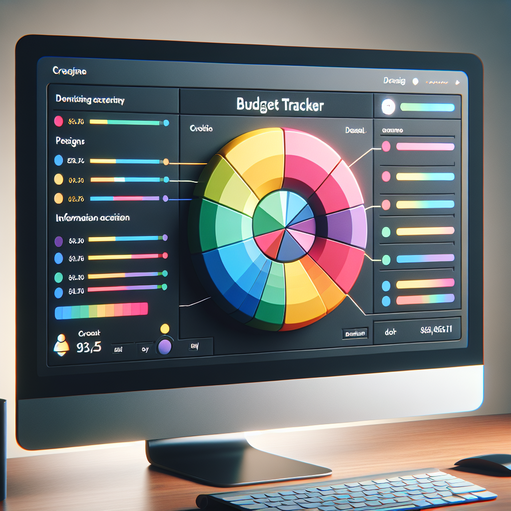 Digital budget tracker interface with a colorful pie chart on a screen.