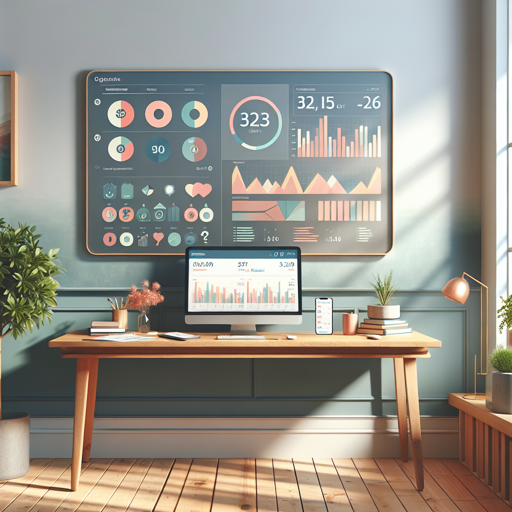 An organized modern home office with a laptop and smartphone, emphasizing personal finance management.