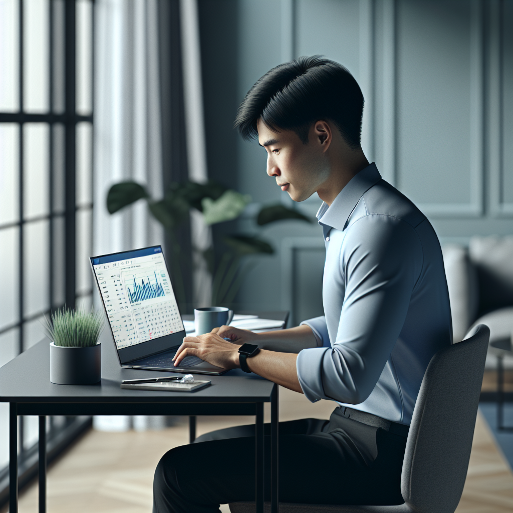 A person using a finance app on a laptop at a desk.