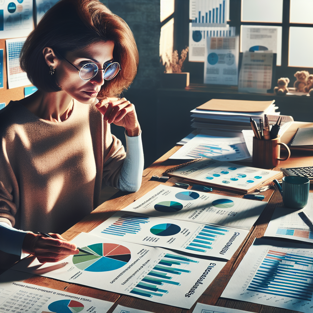 A financial planner analyzing budget charts at a desk.